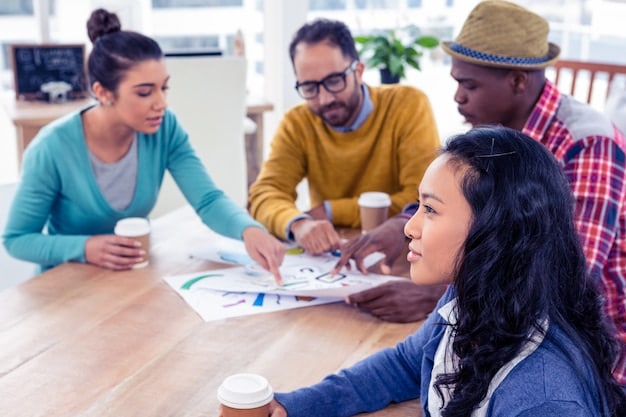A diverse group of professionals brainstorming around a table, with charts and graphs displayed on a whiteboard, illustrating collaborative risk management and strategic planning in a volatile economic environment.