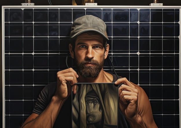 A close-up of a technician working on a new generation solar panel, highlighting the technological advancements in the solar energy field.
