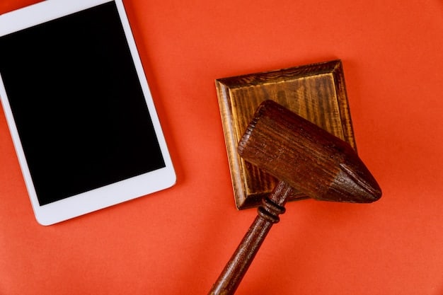 A split-screen image. On one side, show a gavel striking down on a table. On the other side, show stylized logos of several large tech companies fading into the background, representing the legal challenges they face.