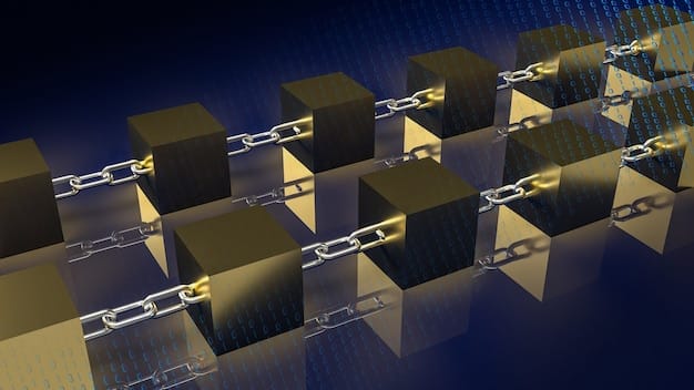 A visual representation of how blockchain enhances transparency in a supply chain. The graphic shows a product moving through various stages (supplier, manufacturer, distributor, retailer) with corresponding blockchain blocks recording data at each stage. Each block contains details like date, location, temperature, and custody changes. The overall impression is one of seamless information flow and accountability.