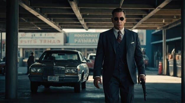 James Bond in a classic pose, holding a Walther PPK pistol, with a luxurious car and exotic location in the background. The image captures the sophistication and adventure associated with the franchise.