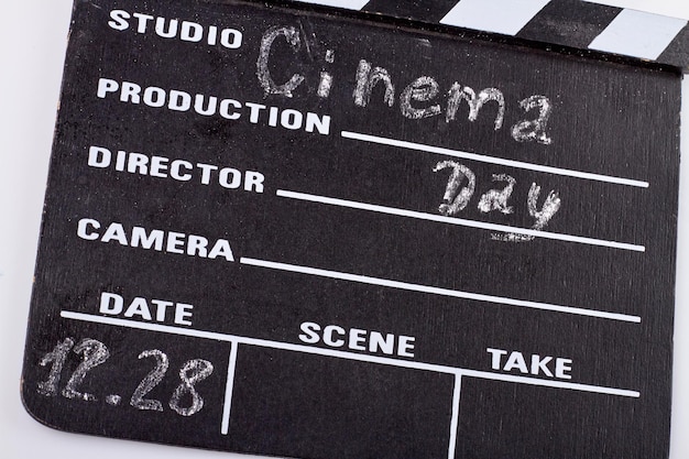 Close-up shot of a film slate with 