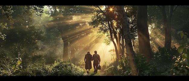 A detailed 3D model of a character running through a forest with sunlight filtering through the trees, highlighting the realism achievable with 3D animation.