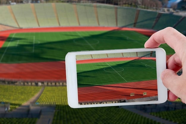 An augmented reality (AR) display showing live player stats and information overlaid onto the view of the field through a fan's smartphone.