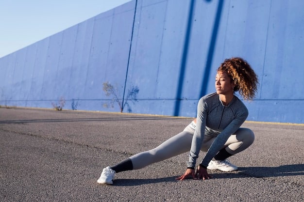 A female runner performing a quadriceps stretch, holding her foot towards her glutes, demonstrating a static stretching technique during a cool-down after a run.