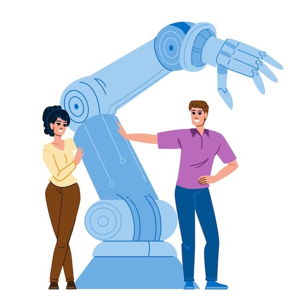 A sleek, collaborative robot arm gently handing a component to a human worker on an assembly line, showcasing safe and efficient human-robot interaction in a manufacturing setting.