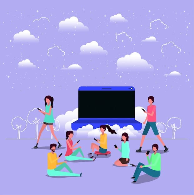 A diverse group of people casually watching content on a Smart TV, surrounded by a subtle aura of floating, stylized app icons representing various FAST channels (Tubi, Pluto TV, The Roku Channel).