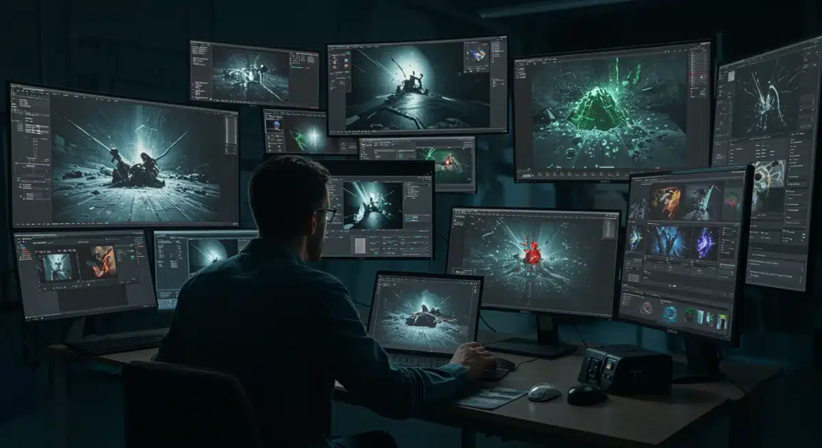 Digital artist creating AI-generated visual effects for film.